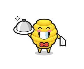 Character mascot of bee hive as a waiters