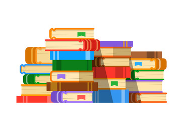 Stack of books. Flat vector illustration. Different colored books stacked. Education concept. Library or book store banner