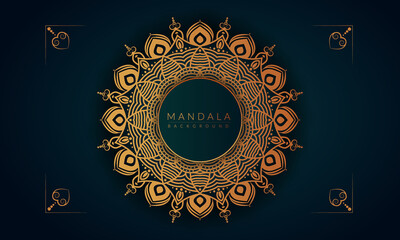 luxury mandala design background template  with gold color 
