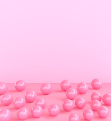3d render, abstract primitive geometric shapes isolated on pink background. Pink balls. Modern minimal design