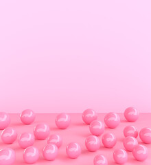 3d render, abstract primitive geometric shapes isolated on pink background. Pink balls. Modern minimal design