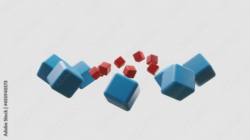 Poster Several cube figures of various colors rotating concentrically on a white background. Endless looping 3d animation. Video available in 4k and HD