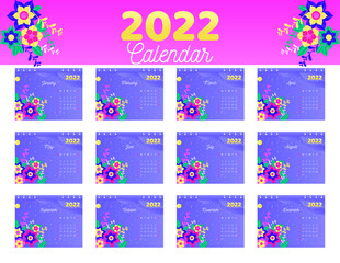Obraz na płótnie Canvas 2022 new year desk calendar abstract floral design pink blue Purple 
