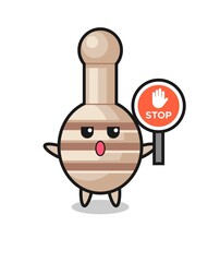 honey dipper character illustration holding a stop sign