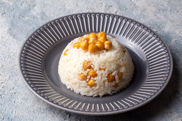 Turkish Rice with chickpea served, Turkish name; Nohutlu pilav or pilaf