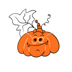 Pumpkin Face for Halloween Holiday. Carving eyes and mouth. Cute vegetable for 31 of October party