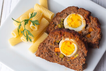 Traditional delicious Turkish food; Meatballs with Eggs and Peas (Turkish name; Dalyan kofte)