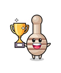Cartoon Illustration of honey dipper is happy holding up the golden trophy