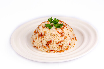 Traditional delicious Turkish food; Turkish style rice pilaf (Turkish name; Arpa sehriyeli pirinc pilavi)