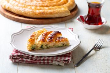 Turkish Tepsi Boregi, Round Borek, Tray pastry (Turkish name; rulo borek)