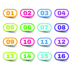 Set Color Collection Point 0 to 15 Colorful Numbers Icon Label Sign Brand Tag Banner Ribbon Isolated Background Vector Design Style Illustration