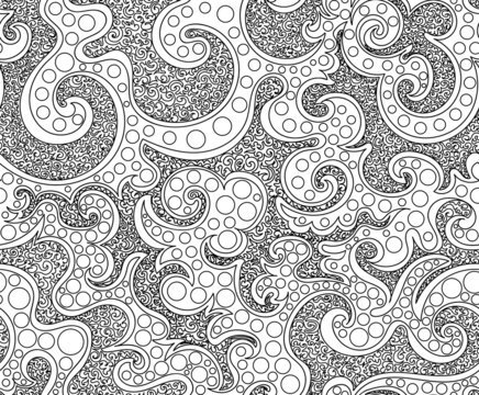 Abstract decorative vector seamless pattern with handwritten curly figured lines and circles
