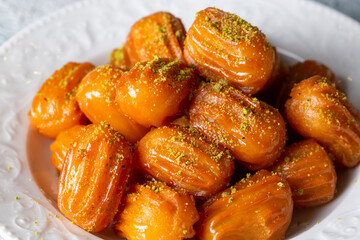 Traditional Turkish Desserts Tulumba (Turkish name; Tulumba Tatlisi)