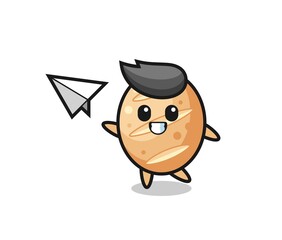 french bread cartoon character throwing paper airplane