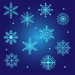 set of snowflakes on gradient background