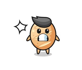 french bread character cartoon with shocked gesture