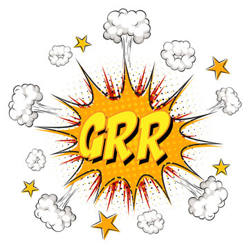 GRR text on comic cloud explosion isolated on white background