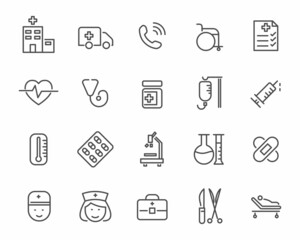 Set line icon of Hospital and Medical.