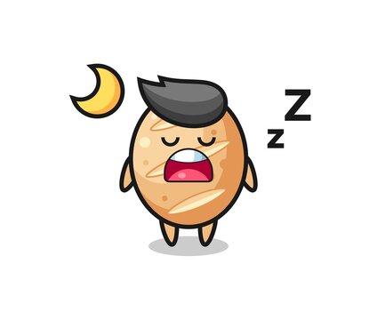 french bread character illustration sleeping at night