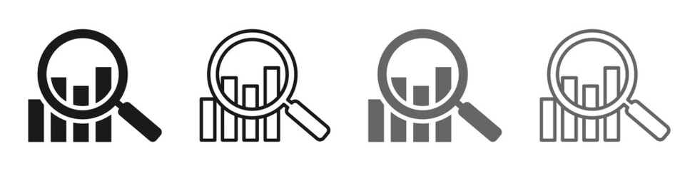 Set of financial analytics or metrics icons, business research. Analytics information, data. Business-analysis symbols. Vector illustration.