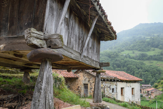 Typical Asturian granary in the town of Bandujo