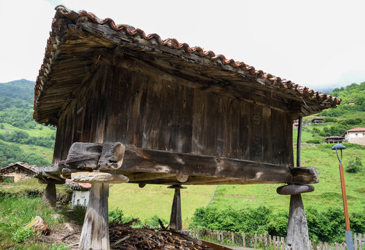 Typical Asturian granary in the town of Bandujo