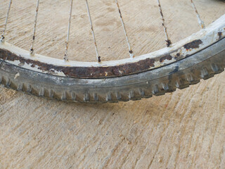 close up of a rusty bicycle rim