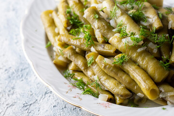 Turkish Food Broad Beans with Olive Oil and Dill (Turkish name; Zeytinyagli Bakla).