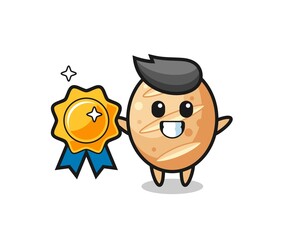 french bread mascot illustration holding a golden badge
