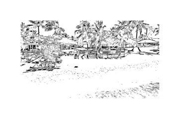 Building view with landmark of La Romana is a city in Dominican Republic. Hand drawn sketch illustration in vector.