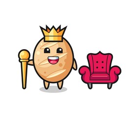 Mascot cartoon of french bread as a king