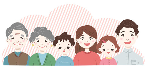 Obraz na płótnie Canvas ３世代家族の幸せなイラスト　横長
