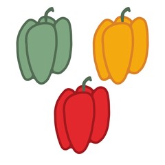 Isolated set of red and green and yellow bell peppers 
