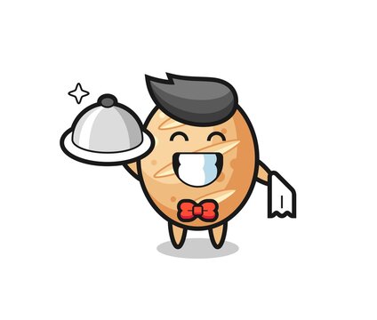 Character mascot of french bread as a waiters