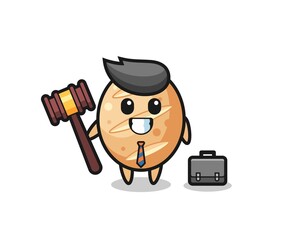Illustration of french bread mascot as a lawyer