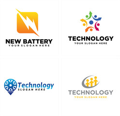Technology lightning electric energy people community logo design