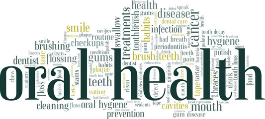 Oral health vector illustration word cloud isolated on a white background.