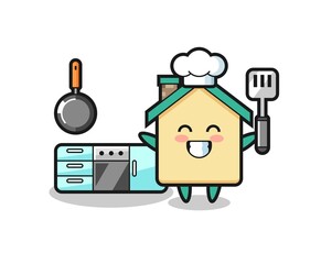 house character illustration as a chef is cooking