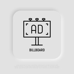 Billboard thin line icon, outdoor advertising. Modern vector illustration.