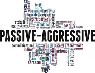 Passive-Aggressive Behavior vector illustration word cloud isolated on a white background.