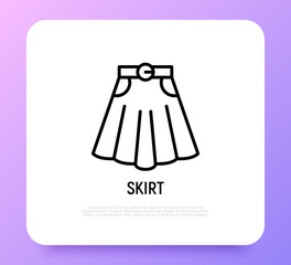 Skirt with belt thin line icon. Modern vector illustration of women's clothing.