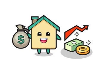 house illustration cartoon holding money sack