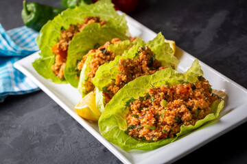 Traditional delicious Turkish foods: bulgur salad (kisir)