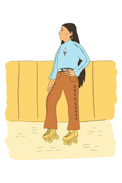 Young woman standing in roller skates