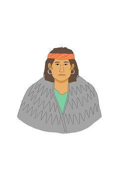 Young Navajo Man Wrapped In Native Blanket