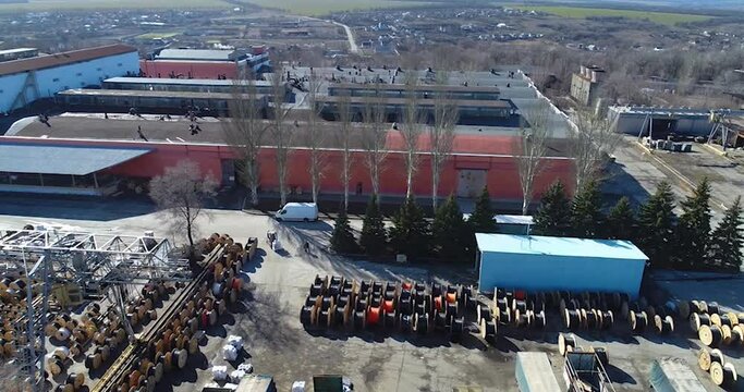 Large factory aerial view, exterior of a large factory. Plant top view