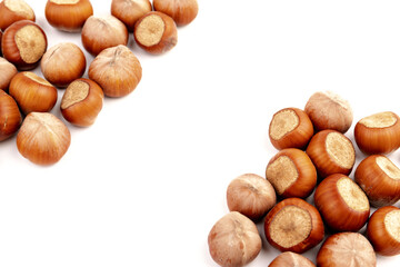 Group of hazelnuts, isolated on white background