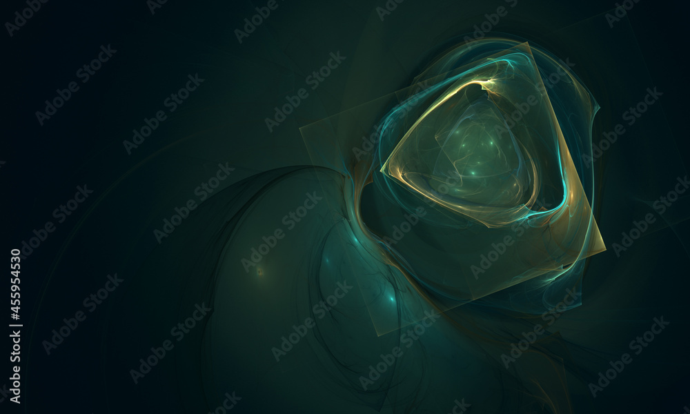 Wall mural mesmerizing abstract fantastic 3d digital illustration of amorphous fluid and geometric structures w