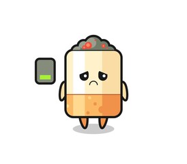 cigarette mascot character doing a tired gesture