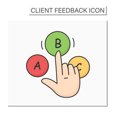 Consumer survey color icon. Hand choice multiple option answer. Marketing strategy research, customer satisfaction and client feedback concept. Isolated vector illustration